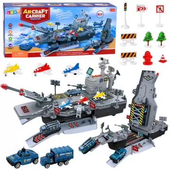 LEAN TOYS Zestaw Militarny Lotniskowiec Baza Wojskowa Myśliwce Pojazdy Światło Dźwięk