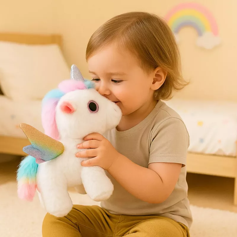 LEAN TOYS Unicorn Pluszowy Interaktywny Porusza Się Wydaje Dźwięki Biały 21 cm