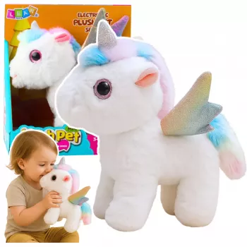 LEAN TOYS Unicorn Pluszowy Interaktywny Porusza Się Wydaje Dźwięki Biały 21 cm