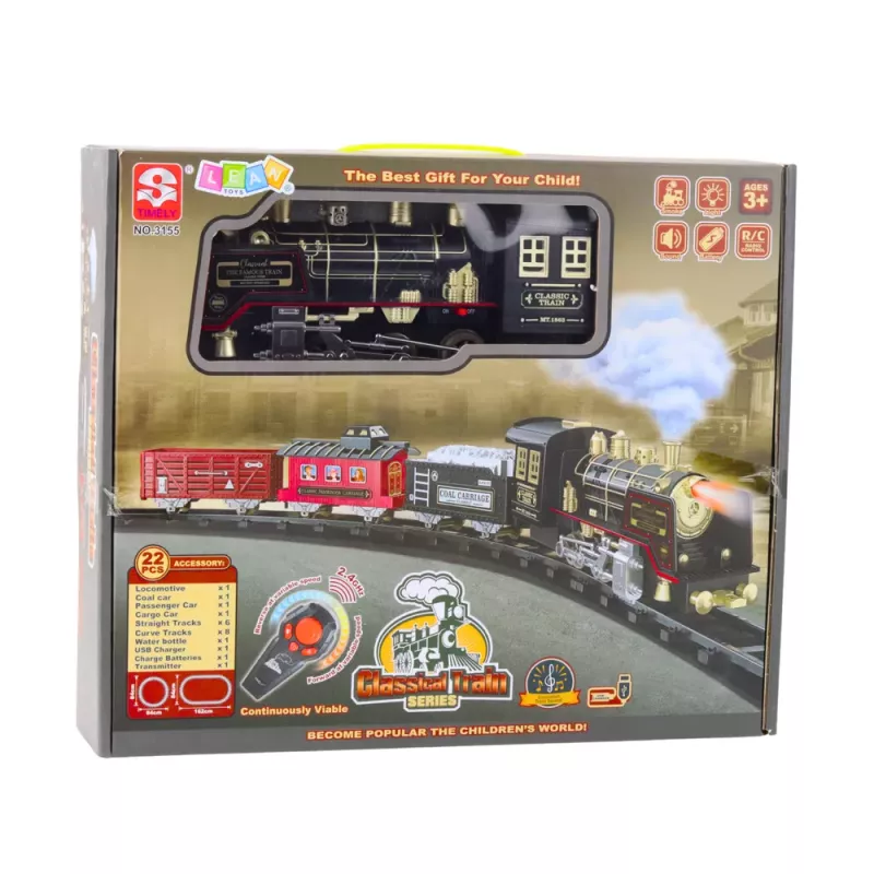 LEAN TOYS Lokomotywa kolejowa zdalnie sterowana RC Światła Dźwięki Dym 22 elementy