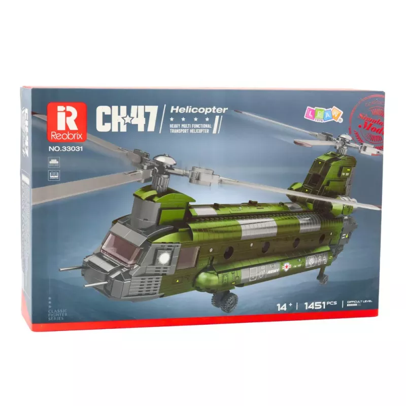 LEAN TOYS Zestaw Klocków Konstrukcyjnych Śmigłowiec Wojskowy CH-47 Chinook 1451 szt.