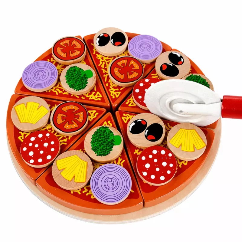 LEAN TOYS Drewniany zestaw do krojenia pizzy z rzepem i deską do krojenia