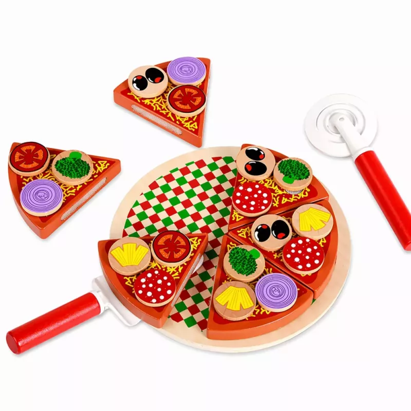 LEAN TOYS Drewniany zestaw do krojenia pizzy z rzepem i deską do krojenia