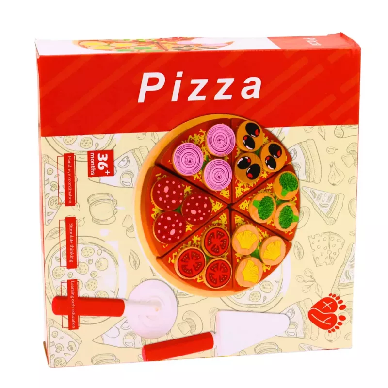 LEAN TOYS Drewniany zestaw do krojenia pizzy z rzepem i deską do krojenia