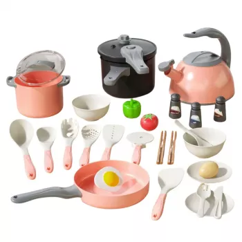 LEAN TOYS Zestaw Kuchenny Garnki Akcesoria Kuchenne Jedzenie Różowy 32 szt.