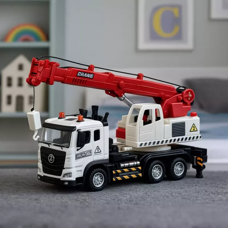 LEAN TOYS Ciężarówka z Żurawiem, Kabina Metalowa, Regulowany Wysięgnik, System Światła i Dźwięku