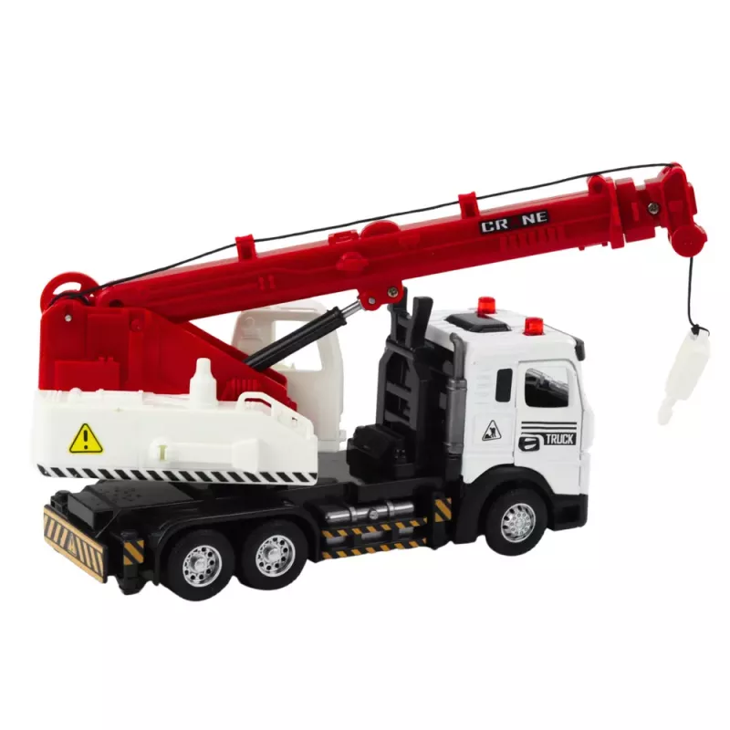 LEAN TOYS Ciężarówka z Żurawiem, Kabina Metalowa, Regulowany Wysięgnik, System Światła i Dźwięku