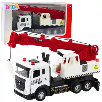 LEAN TOYS Ciężarówka z Żurawiem, Kabina Metalowa, Regulowany Wysięgnik, System Światła i Dźwięku