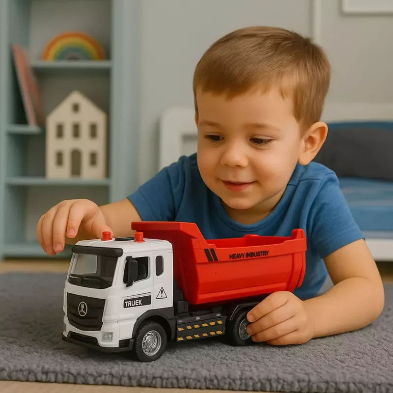 LEAN TOYS Wywrotka z Kabiną Metalową, Ruchomą Skrzynią, Światłami i Dźwiękami