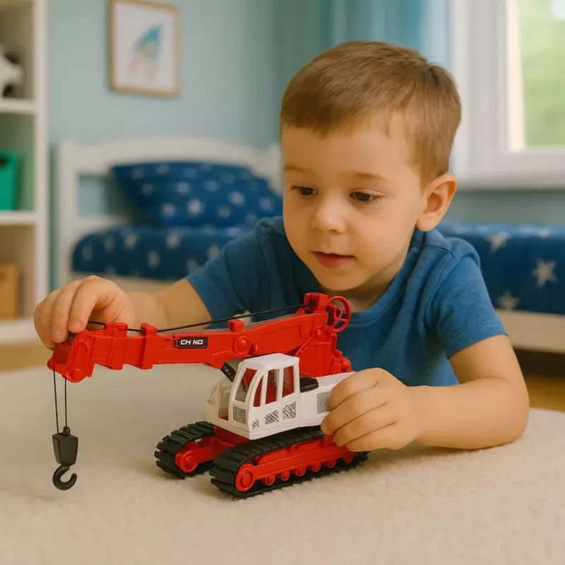 LEAN TOYS Żuraw Gąsienicowy z Obrotową Kabiną, Światłem, Dźwiękiem, Metalowym Hakiem - Pojazd Budowlany RC w Skali 1:14