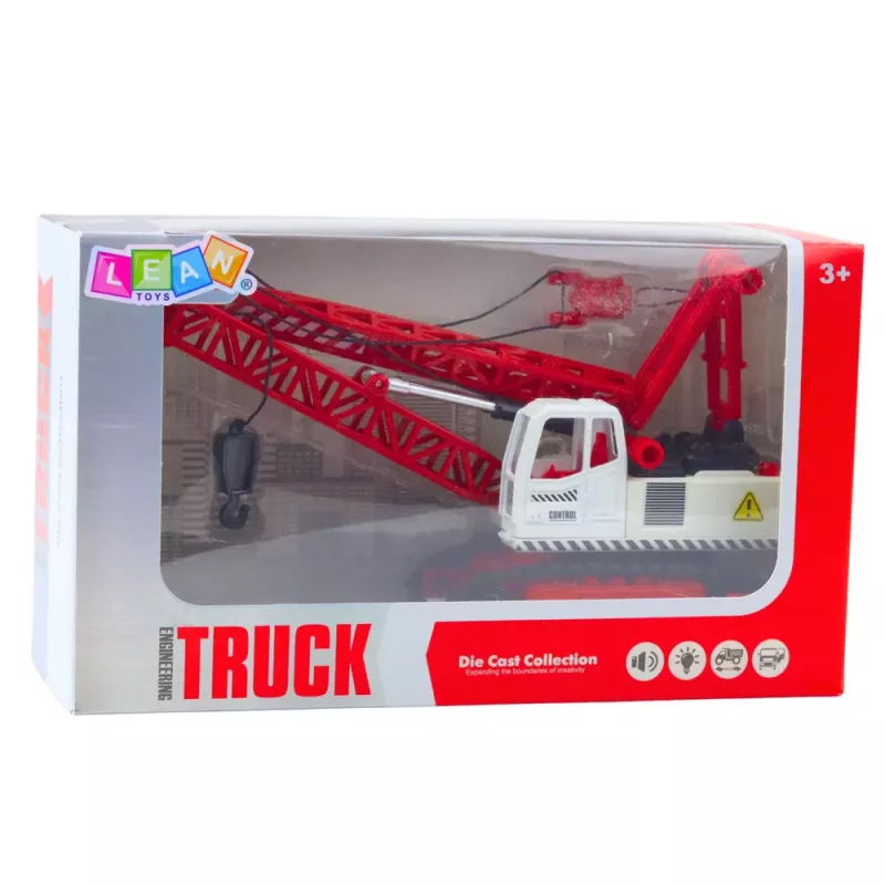 LEAN TOYS Żuraw Gąsienicowy z Regulacją Wysięgnika Kratowego, Światła, Dźwięki, Metal, 1:14, Pojazd Budowlany RC
