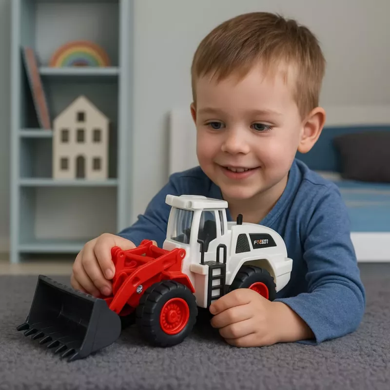 LEAN TOYS Pojazd Budowlany Koparka Spychacz Ruchome Metalowe Łyżki Światła Dźwięki