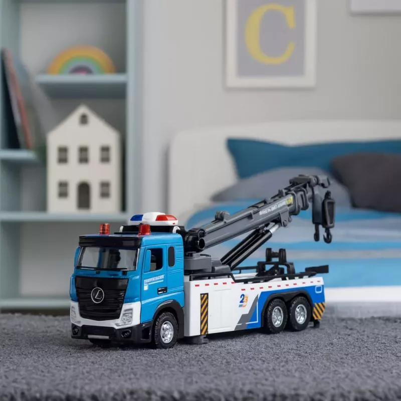 LEAN TOYS Laweta z Żurawiem Boom Truck Metalowa Kabina Światła Dźwięki
