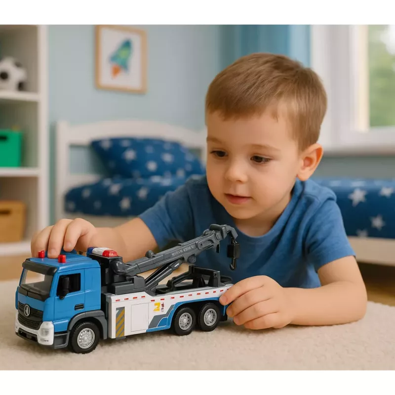 LEAN TOYS Laweta z Żurawiem Boom Truck Metalowa Kabina Światła Dźwięki