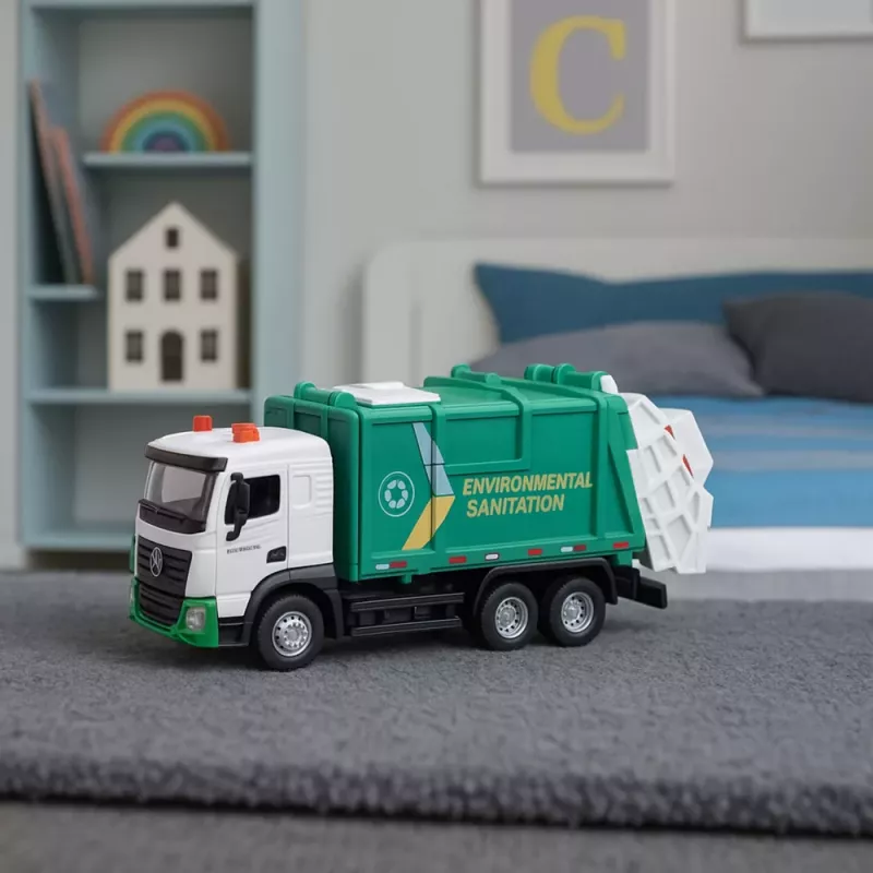 LEAN TOYS Śmieciarka dla Dzieci Metalowa Kabina Kosz Światła Dźwięki Zielony