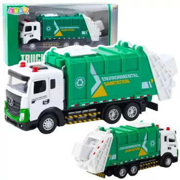 LEAN TOYS Śmieciarka dla Dzieci Metalowa Kabina Kosz Światła Dźwięki Zielony