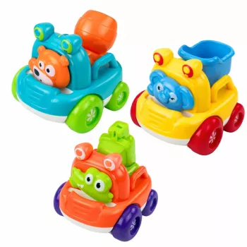 LEAN TOYS Zestaw pojazdów budowlanych ze zwierzętami dla maluchów Kolorowe 3 szt.