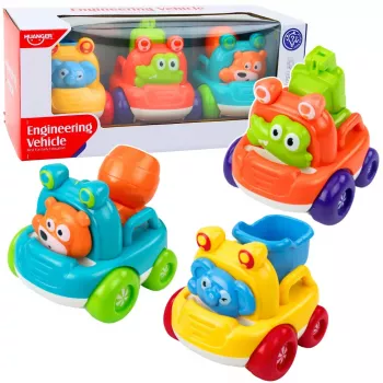 LEAN TOYS Zestaw pojazdów budowlanych ze zwierzętami dla maluchów Kolorowe 3 szt.