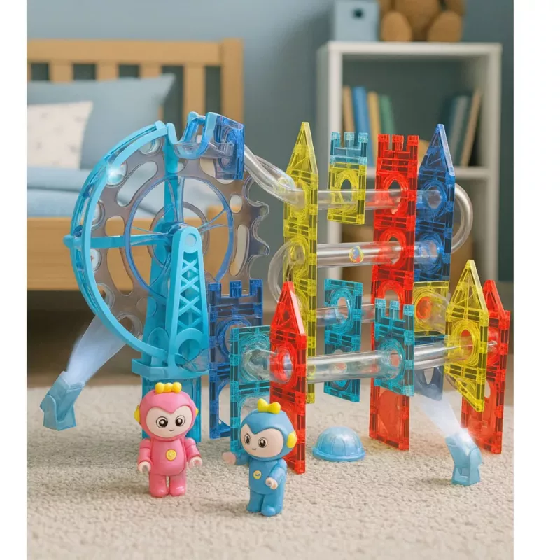 LEAN TOYS Magnetic Space Blocks Ball Track Luminous People 120 pcs