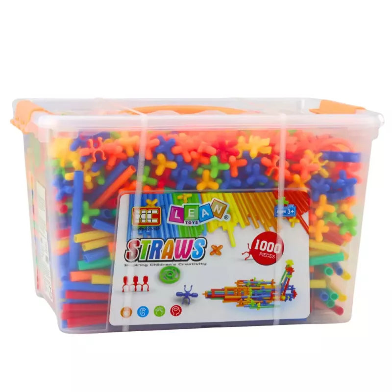 LEAN TOYS Straws 3D 4D Construction Blocks w pudełku, kolorowe, 1000 szt.