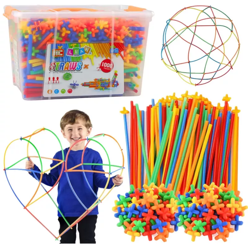 LEAN TOYS Straws 3D 4D Construction Blocks w pudełku, kolorowe, 1000 szt.