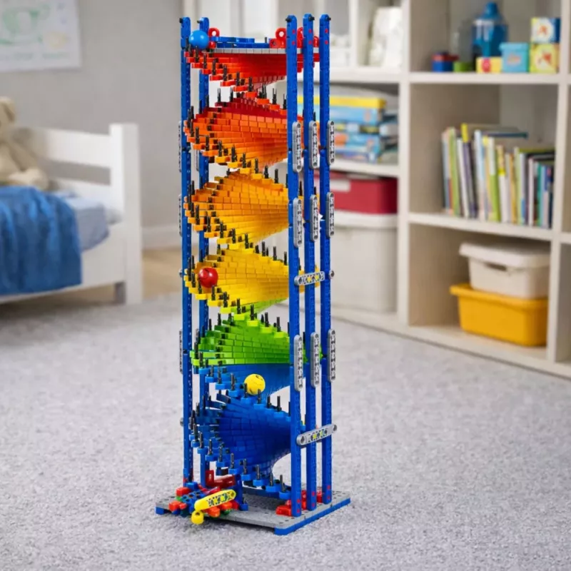 LEAN TOYS Edukacyjne Klocki Konstrukcyjne Tor Zjeżdżalnia dla Kulek Kolorowe 550 szt.