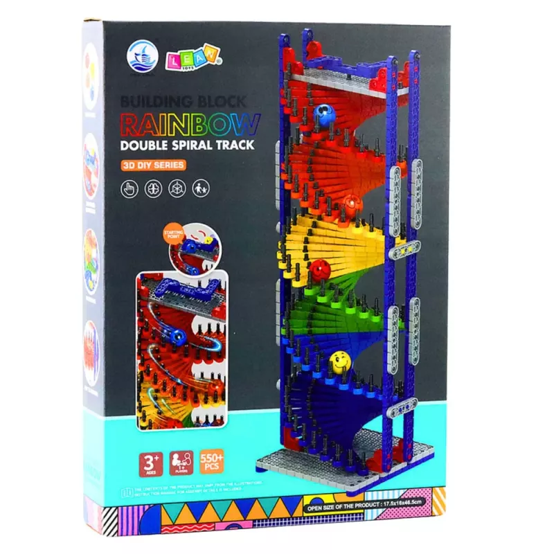 LEAN TOYS Edukacyjne Klocki Konstrukcyjne Tor Zjeżdżalnia dla Kulek Kolorowe 550 szt.