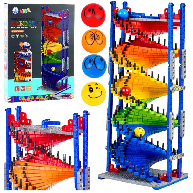 LEAN TOYS Edukacyjne Klocki Konstrukcyjne Tor Zjeżdżalnia dla Kulek Kolorowe 550 szt.