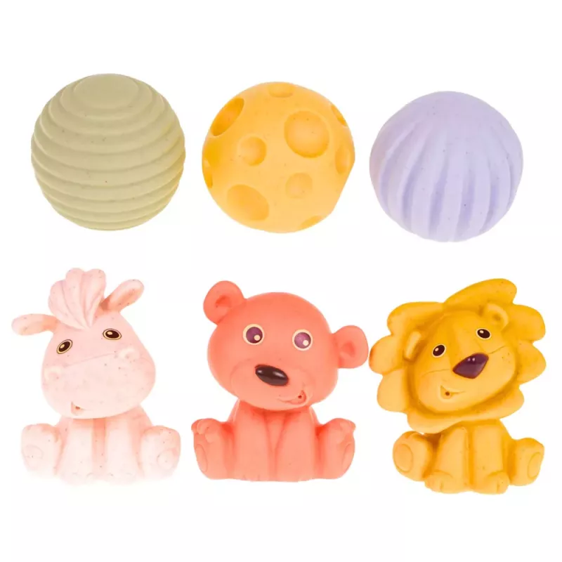 LEAN TOYS Zestaw miękkich sensorycznych edukacyjnych klocków ECO z gumowymi zwierzętami, 18 szt.