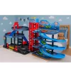 LEAN TOYS Parking Lot with Cars, 4 Level Track, 8 Metal Vehicles, Stickers