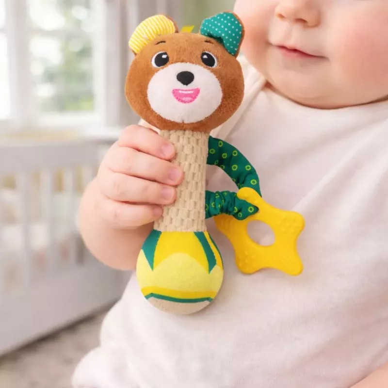LEAN TOYS Pluszowy Miś Grzechotka z Gryzakiem i Piszczkiem dla Niemowląt