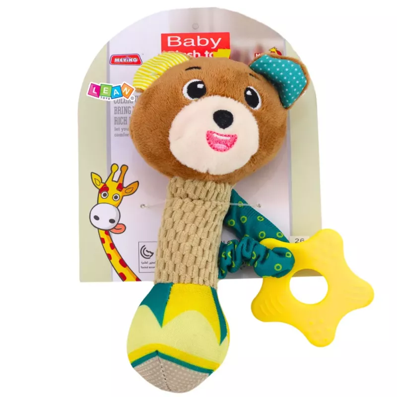 LEAN TOYS Pluszowy Miś Grzechotka z Gryzakiem i Piszczkiem dla Niemowląt