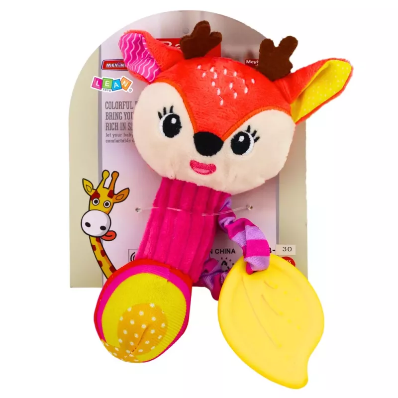 LEAN TOYS Pluszowy Jeleń Grzechotka z Gryzakiem i Piszczkiem dla Niemowląt