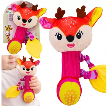 LEAN TOYS Pluszowy Jeleń Grzechotka z Gryzakiem i Piszczkiem dla Niemowląt