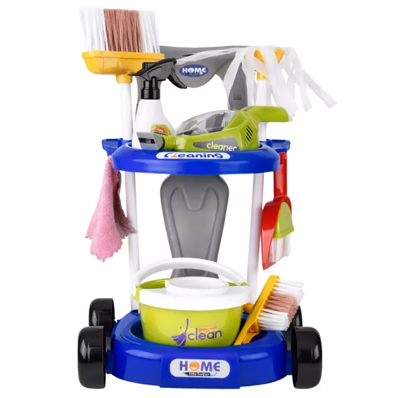 LEAN TOYS Zestaw Sprzątający dla Dzieci z Wózkiem Interaktywnym Odkurzaczem Akcesoriami