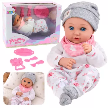 LEAN TOYS Baby Doll with Feeding Accessories, Bib, Hat, 28 cm