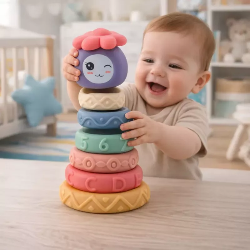 LEAN TOYS Wieża z Miękkich Klocków Piramida Sensoryczna Kolorowa 8 szt.