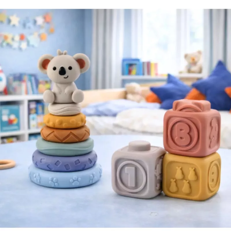 LEAN TOYS Sensory Educational Blocks Tower of Soft Rubber Blocks Koala 13 pcs.