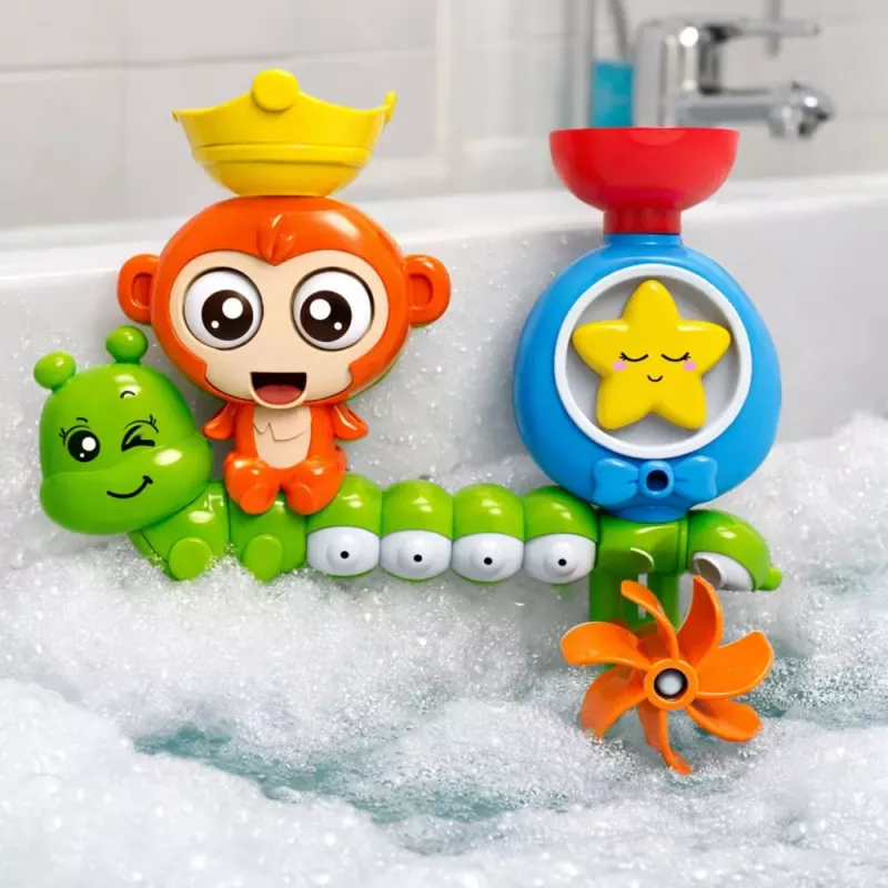 LEAN TOYS Zabawka do kąpieli Małpka Gąsienica Kubki z Przyssawkami