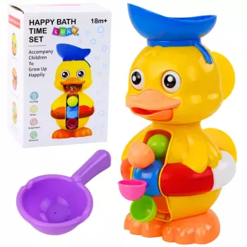 LEAN TOYS Interaktywna zabawka do kąpieli Kaczka z młynek, przyssawkami i łyżeczką