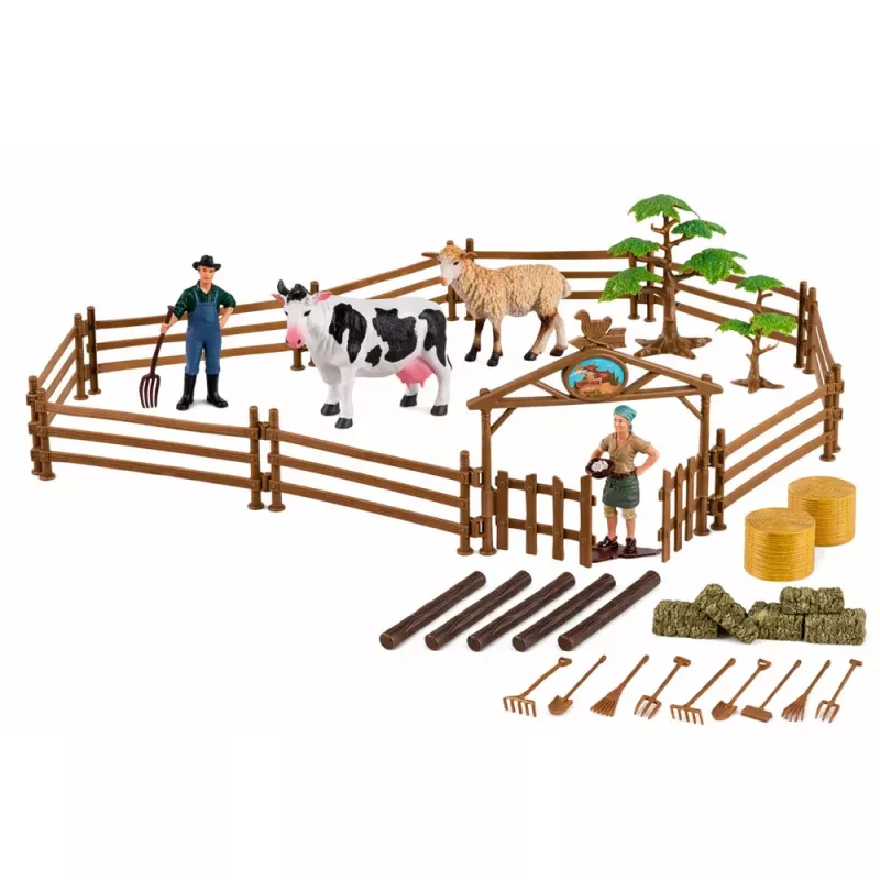LEAN TOYS Zestaw Rolniczy z Ciągnikiem, Przyczepą, Zwierzętami, Rolnikami, Farma 45 szt.