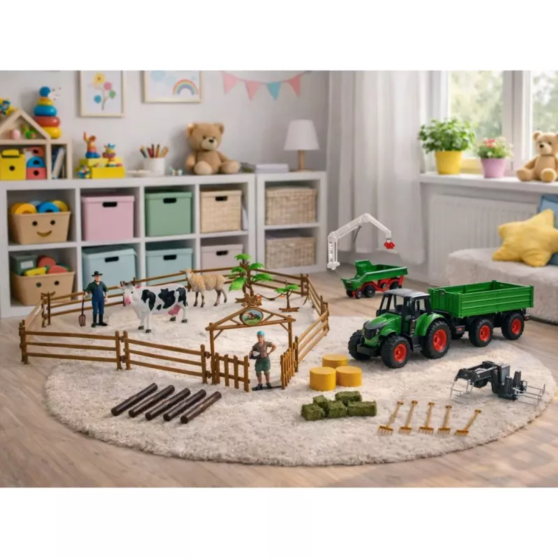 LEAN TOYS Zestaw Rolniczy z Ciągnikiem, Przyczepą, Zwierzętami, Rolnikami, Farma 45 szt.