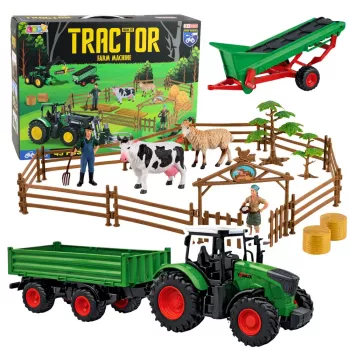 LEAN TOYS Zestaw Rolniczy z Ciągnikiem, Przyczepą, Zwierzętami, Rolnikami, Farma 45 szt.