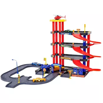 LEAN TOYS Wielopoziomowy Parking 4 Poziomy z Windą Helikopterem Samochodami 70 Elementów