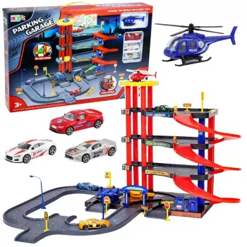 LEAN TOYS Wielopoziomowy Parking 4 Poziomy z Windą Helikopterem Samochodami 70 Elementów