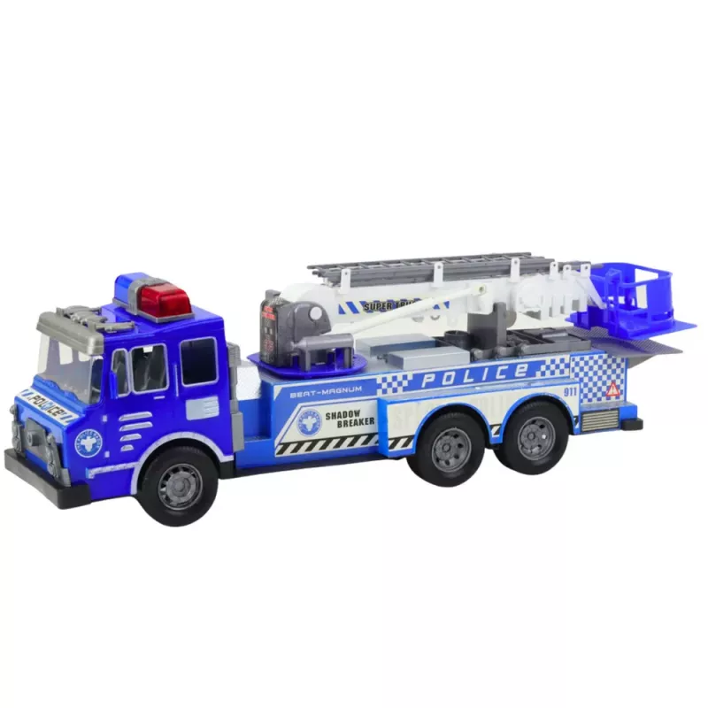 LEAN TOYS Duży zestaw policyjny z autem, figurkami i hełmem dla dzieci, niebieski