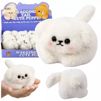 LEAN TOYS Pluszowy Biały Piesek z Machającym Ogonem i Piszczącymi Dźwiękami Brelok 9 cm