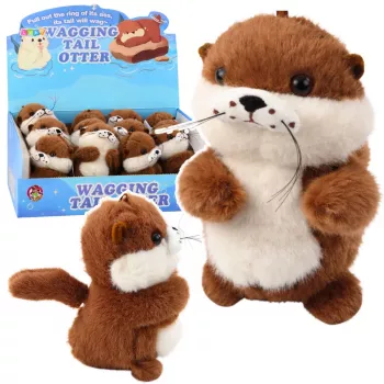 LEAN TOYS Pluszowa Wydra z Machającym Ogonem i Piszczkiem Brelok 12.5 cm