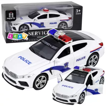 LEAN TOYS Samochód Policyjny z Otwieranymi Drzwiami, Napędem Tarcia, Światłami i Dźwiękami, Biały