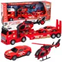 LEAN TOYS Zestaw Strażacki z Wozem Strażackim, Lawetą, Helikopterem, Samochodem, Światłem i Dźwiękiem
